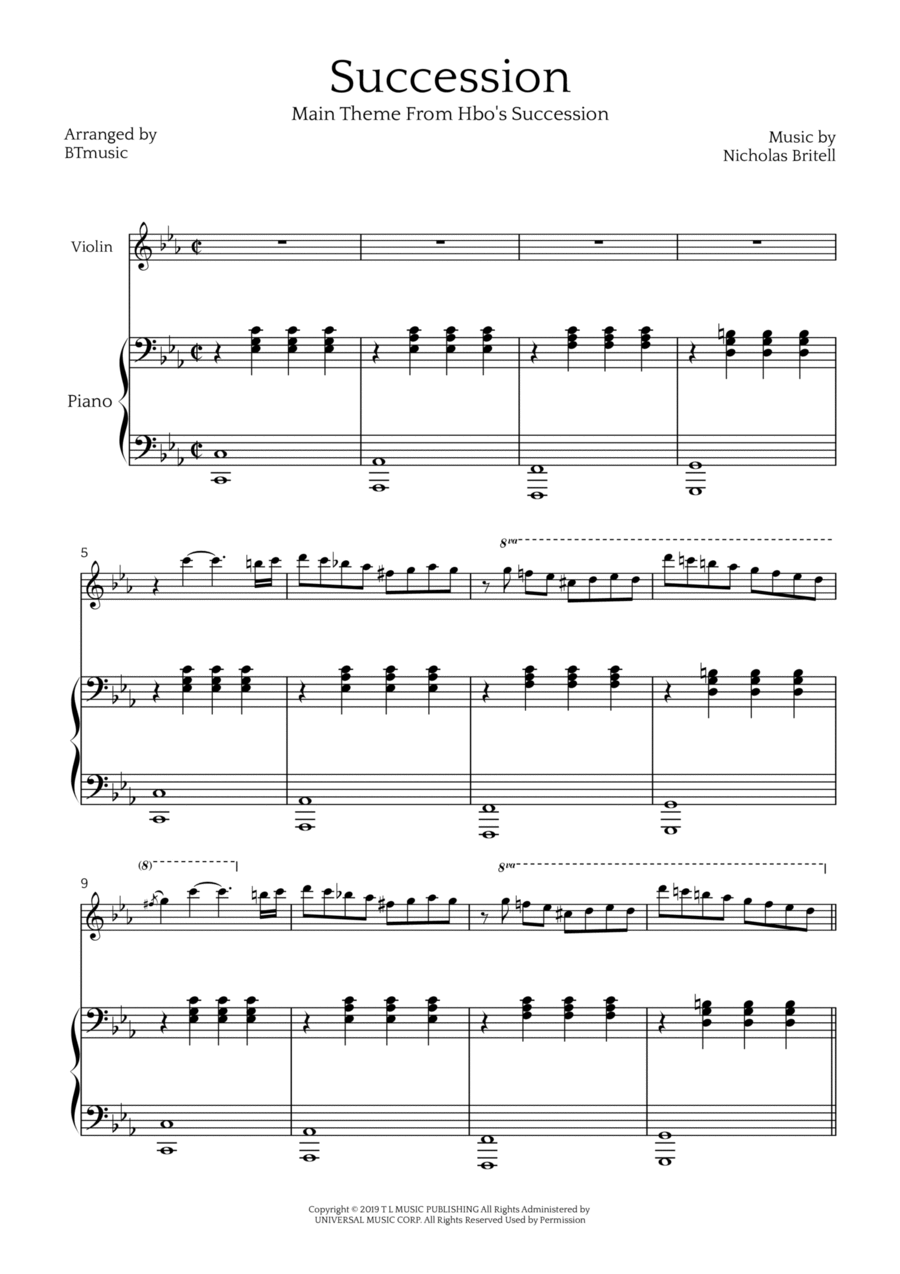 Succession Theme Violin Solo scores gallery preview page 1