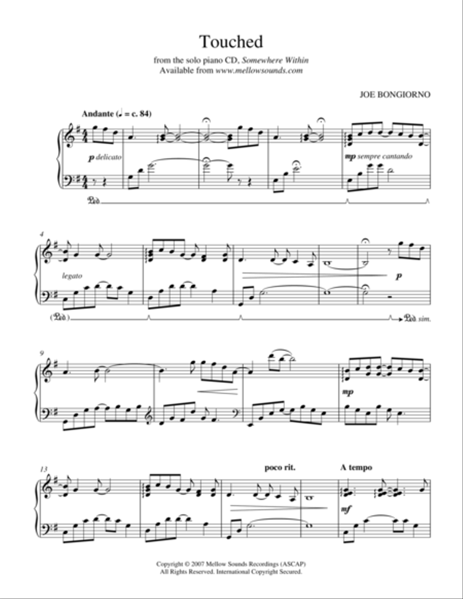 Touched - by Joe Bongiorno Piano Solo scores gallery preview page 1