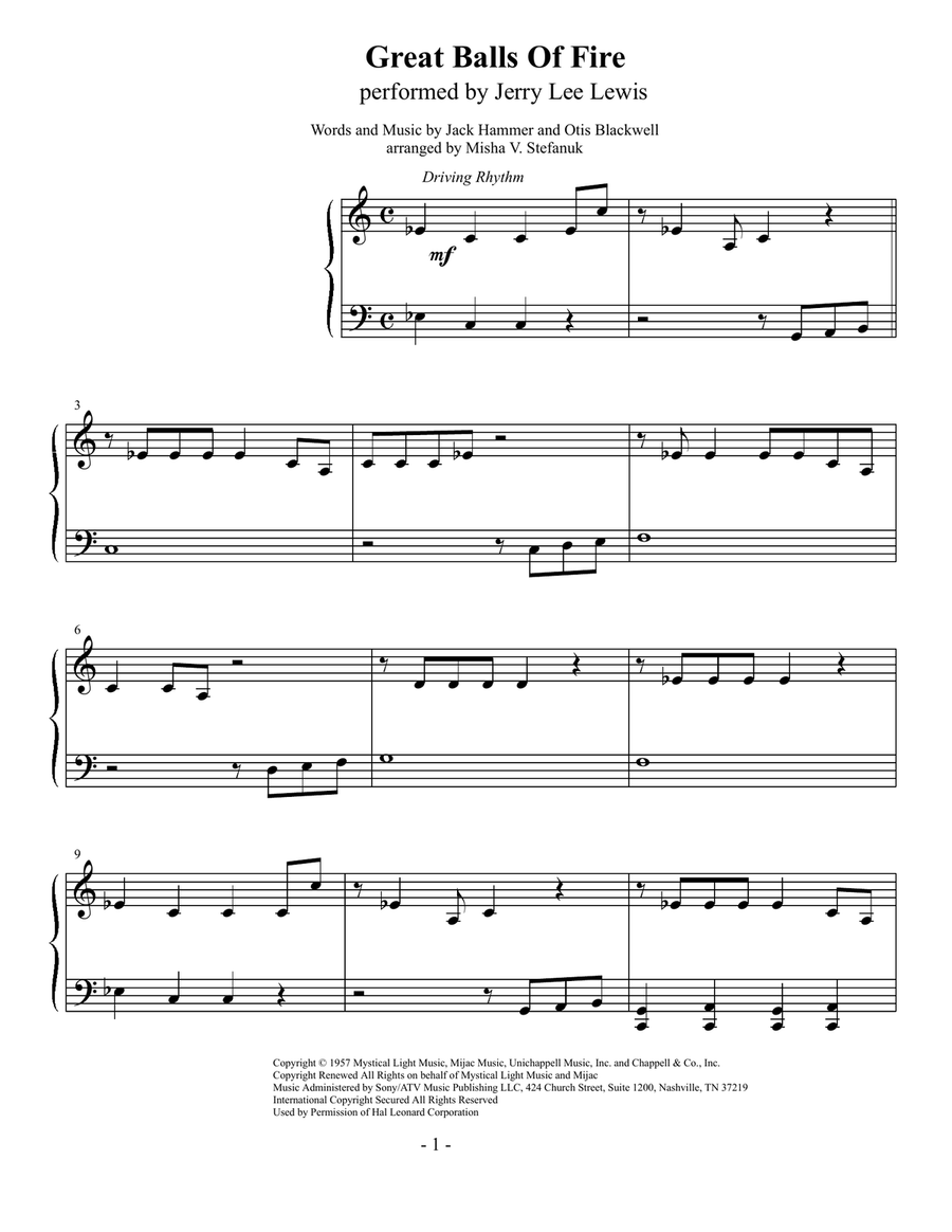 Great Balls Of Fire Piano Solo scores gallery preview page 1