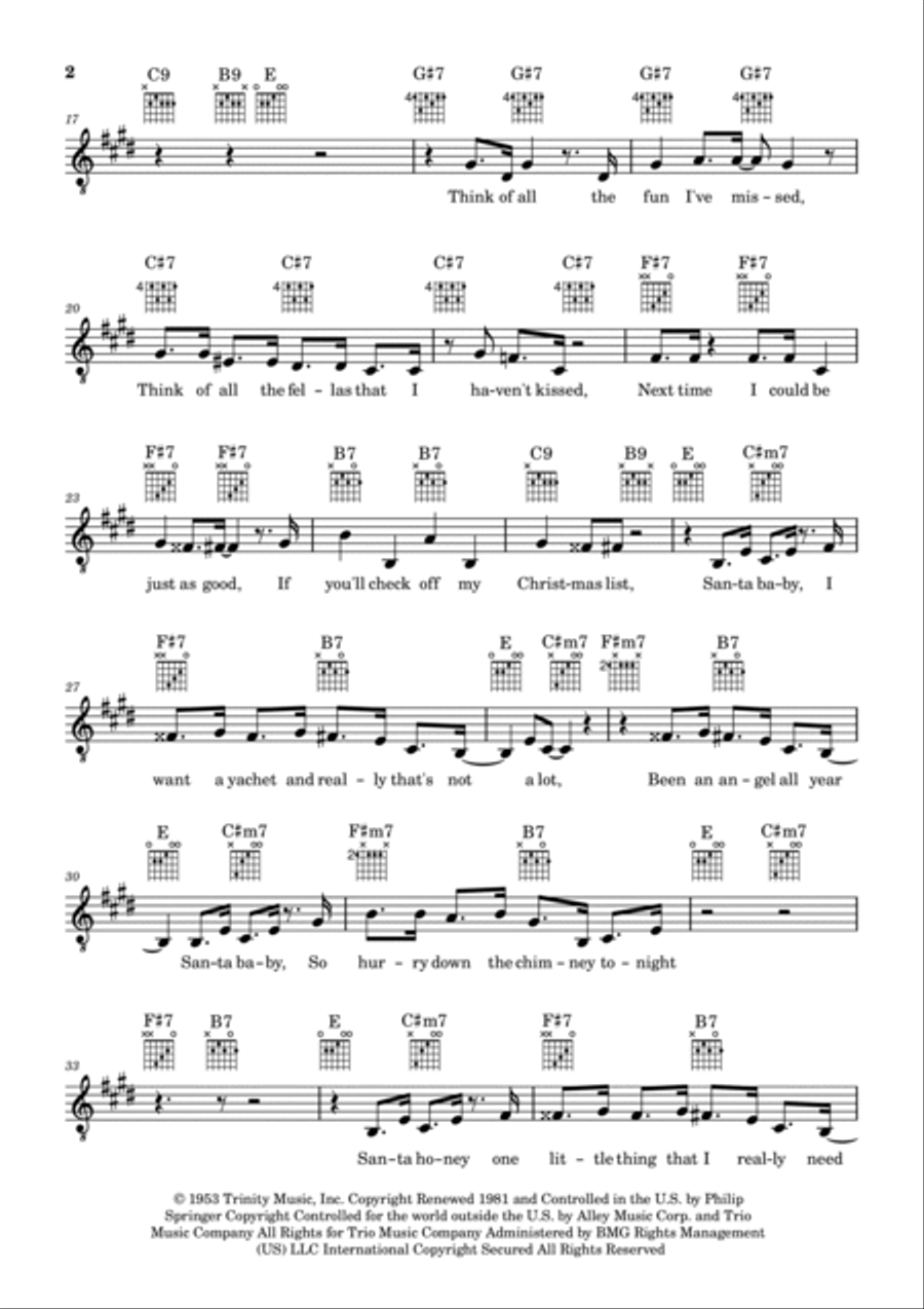 Santa Baby Santa Baby Piano, Vocal, Guitar scores gallery preview page 2