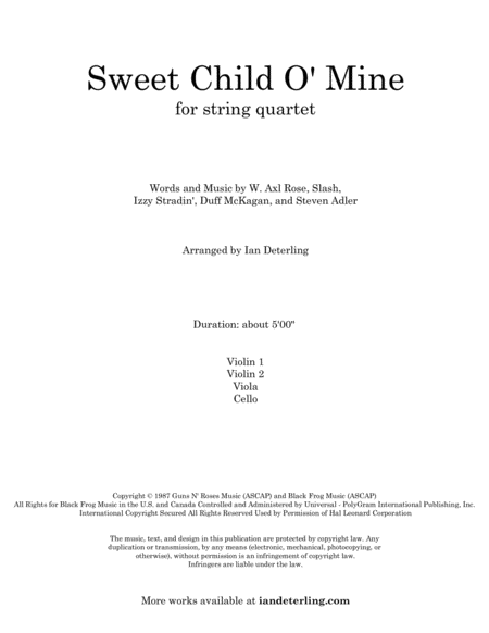 Sweet Child O' Mine for String Quartet image number null