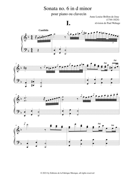 Anne-Louise Brillon de Jouy: Sonata no. 6 in d minor for piano or harpsichord