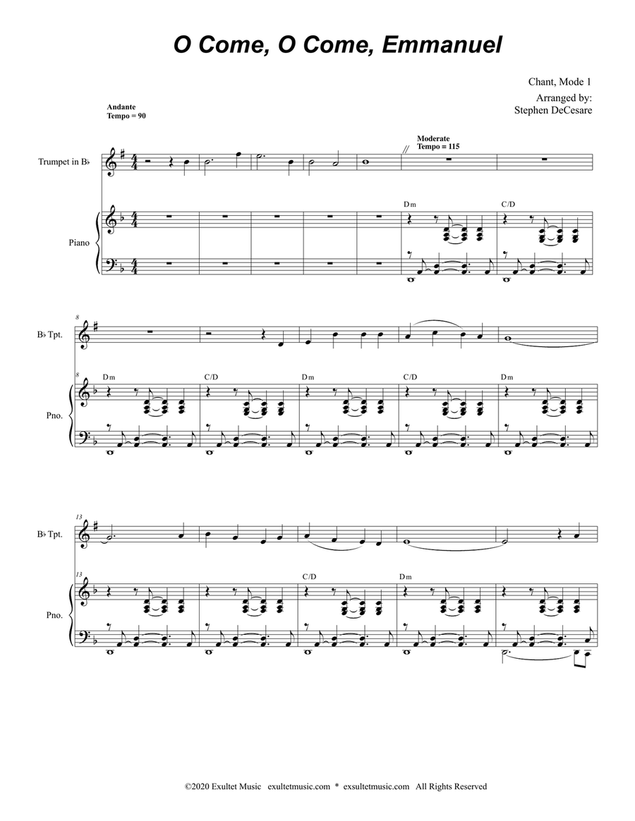 O Come, O Come, Emmanuel (Bb-Trumpet solo and Piano) Trumpet Solo scores gallery preview page 1