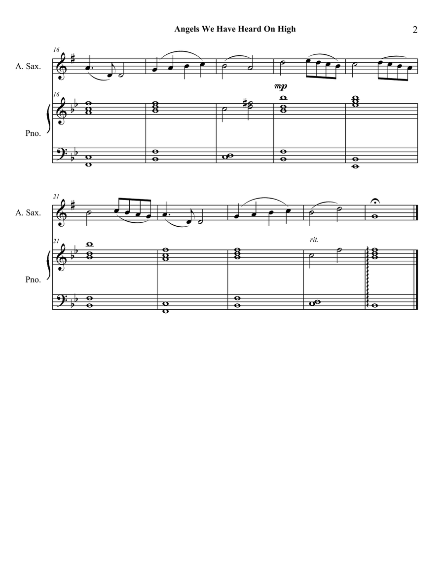 Angels we have heard on high: E flat saxes (alto, baritone)/piano Alto Saxophone scores gallery preview page 2