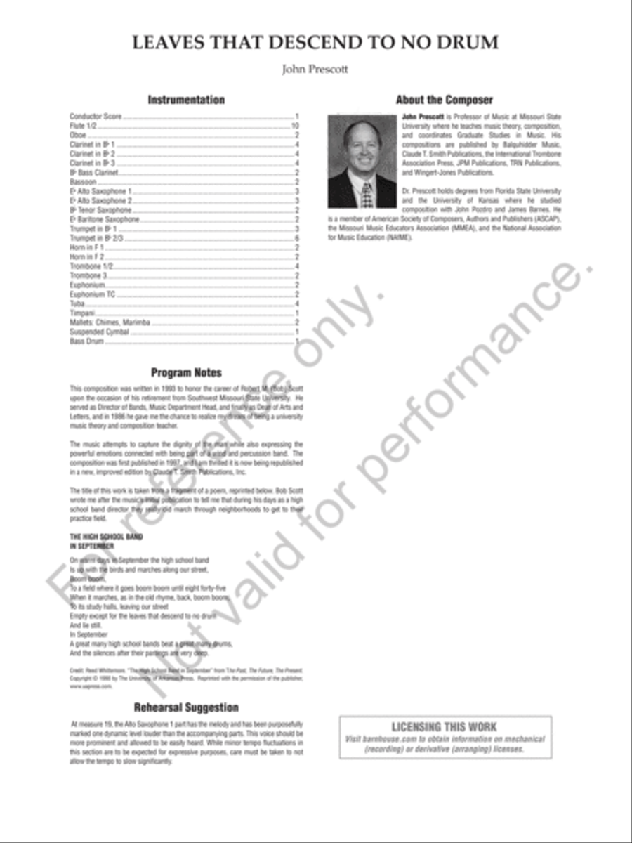 Leaves That Descend To No Drum Concert Band scores gallery preview page 3