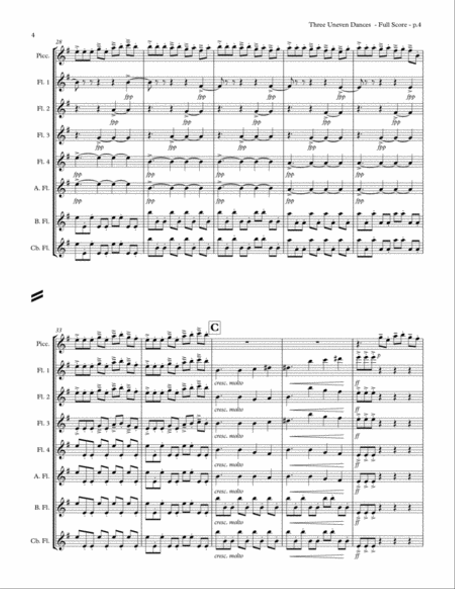 Three Uneven Dances Flute Choir scores gallery preview page 6