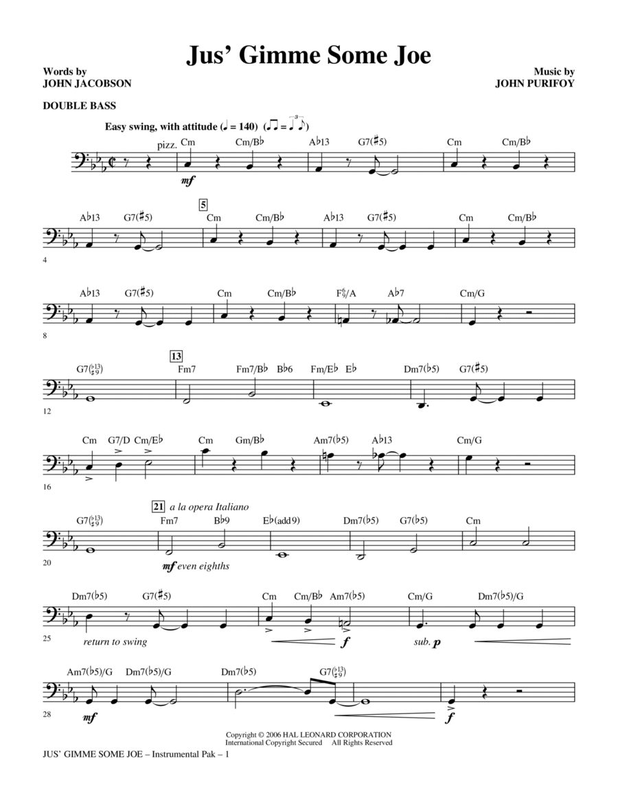 Jus' Gimme Some Joe! - Double Bass Choir scores gallery preview page 1