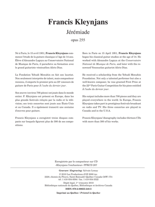 Book cover for Jérémiade, opus 255