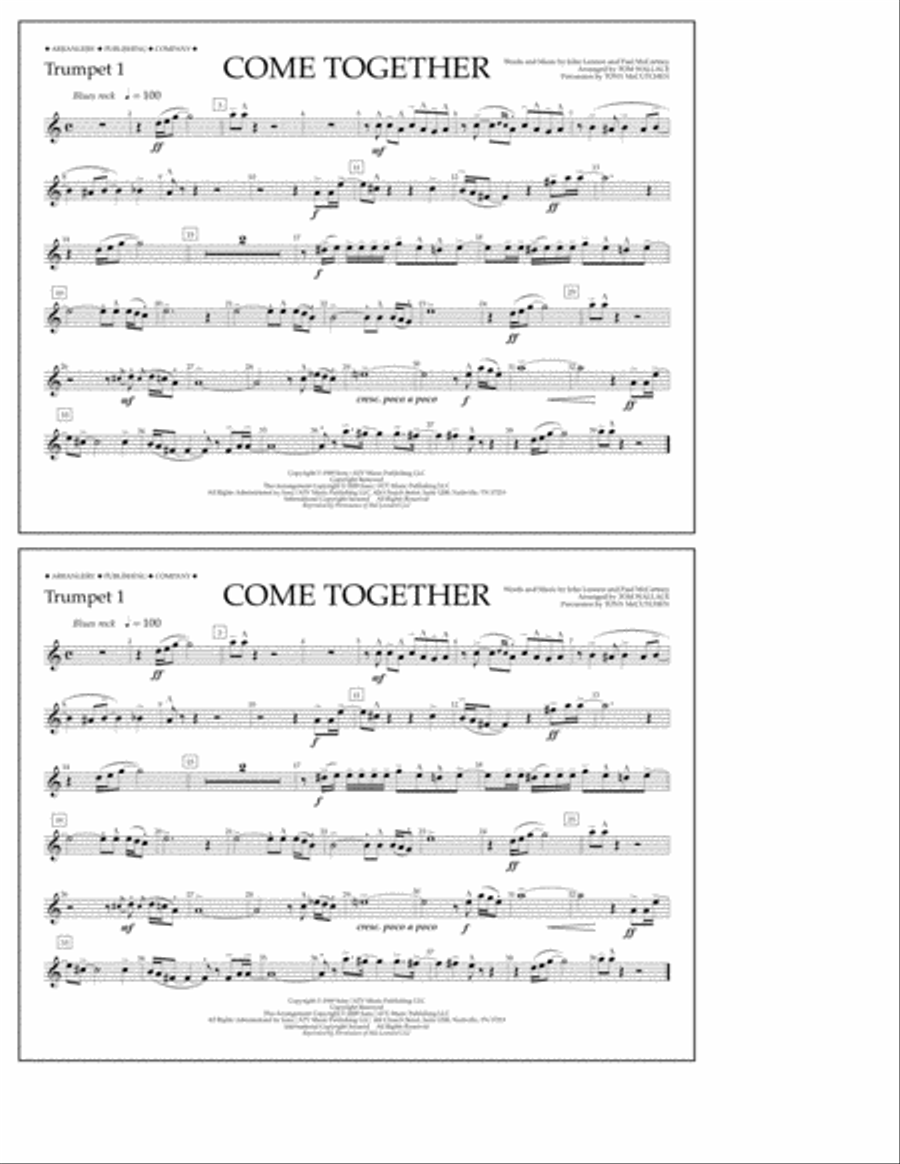 Come Together (arr. Tom Wallace) - Trumpet 1 Marching Band scores gallery preview page 1