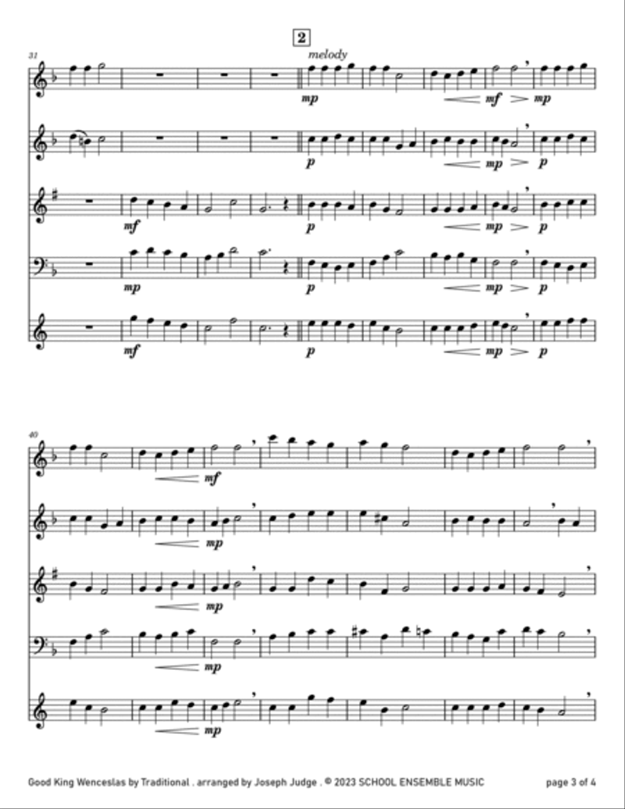 Good King Wenceslas for Woodwind Quartet in Schools Woodwind Quartet scores gallery preview page 3