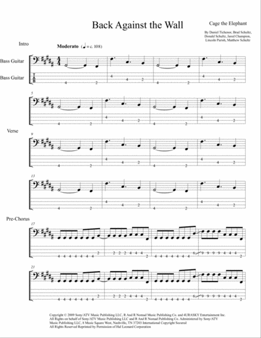Back Against The Wall Back Against The Wall Bass Guitar scores gallery preview page 1
