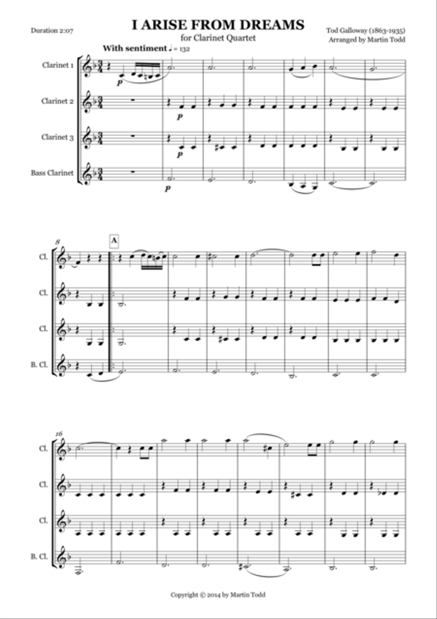 I Arise From Dreams for Clarinet Quartet Clarinet Quartet scores gallery preview page 1