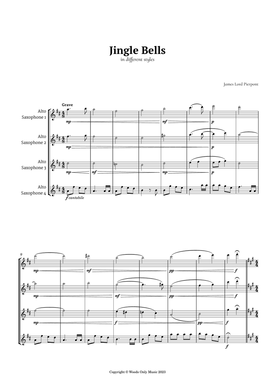 5 Christmas Songs for Alto Sax Quartet plus one Bonus Saxophone Quartet scores gallery preview page 2