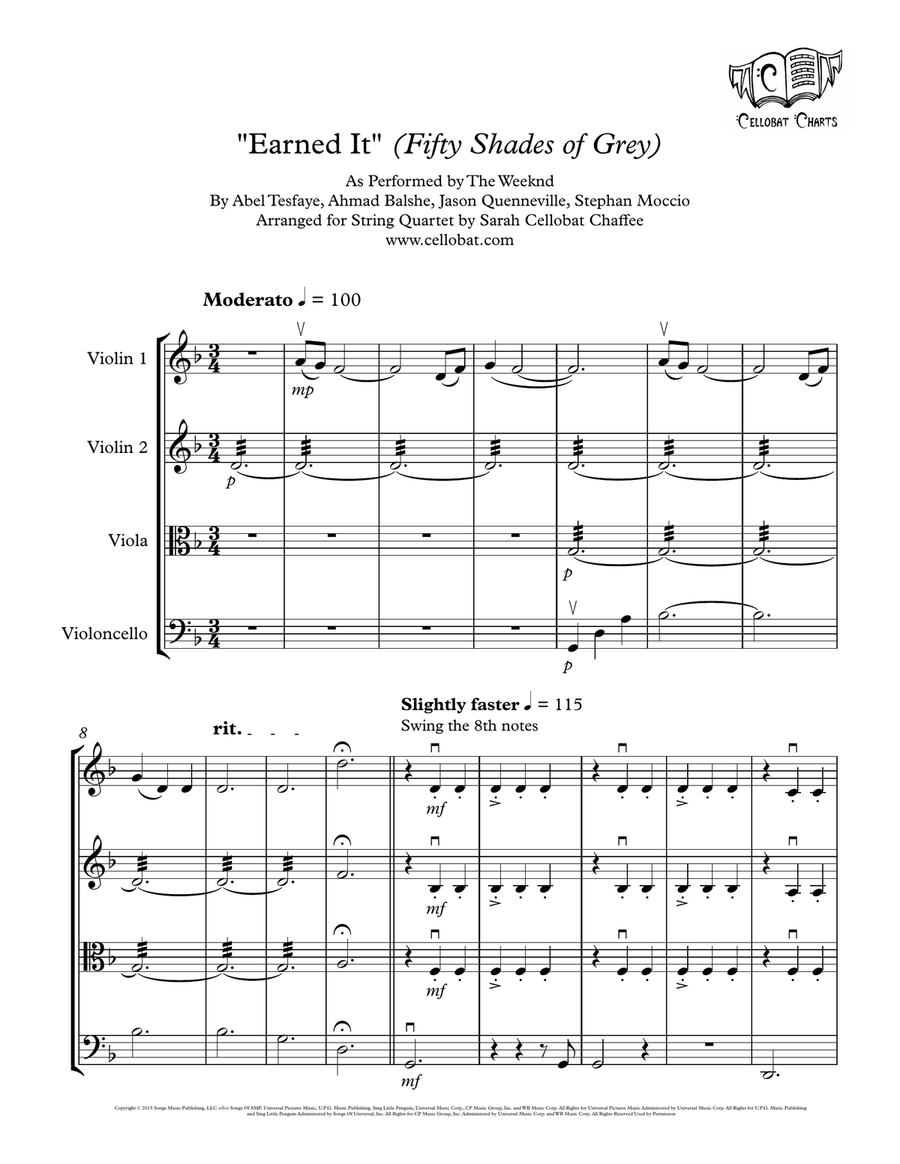 Earned It (fifty Shades Of Grey) String Quartet scores gallery preview page 1