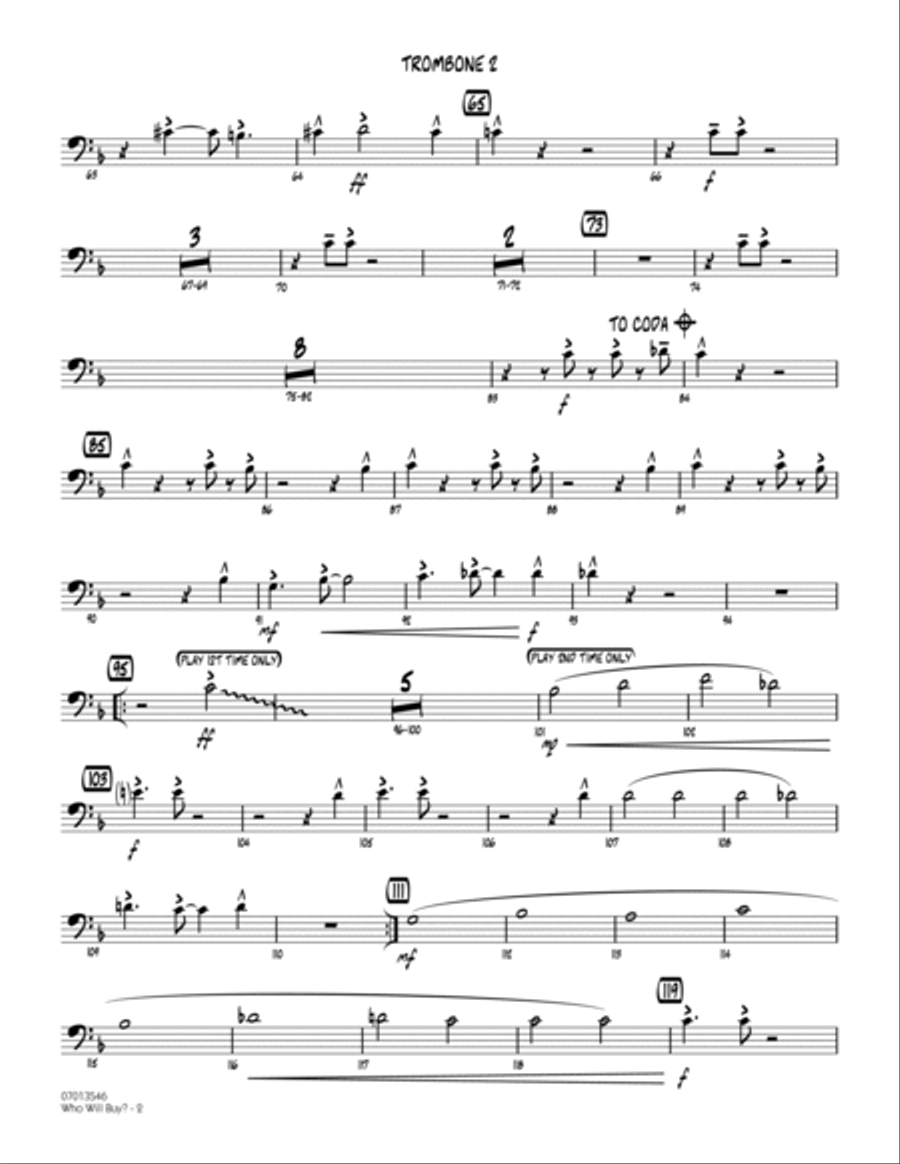 Who Will Buy? (from Oliver) (arr. Mark Taylor) - Trombone 2 Jazz Ensemble scores gallery preview page 2