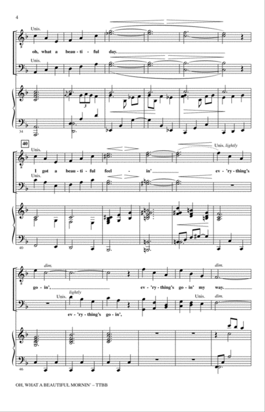 Oh, What A Beautiful Mornin' (from Oklahoma) (arr. Buryl Red & Joseph Joubert) TTBB scores gallery preview page 3