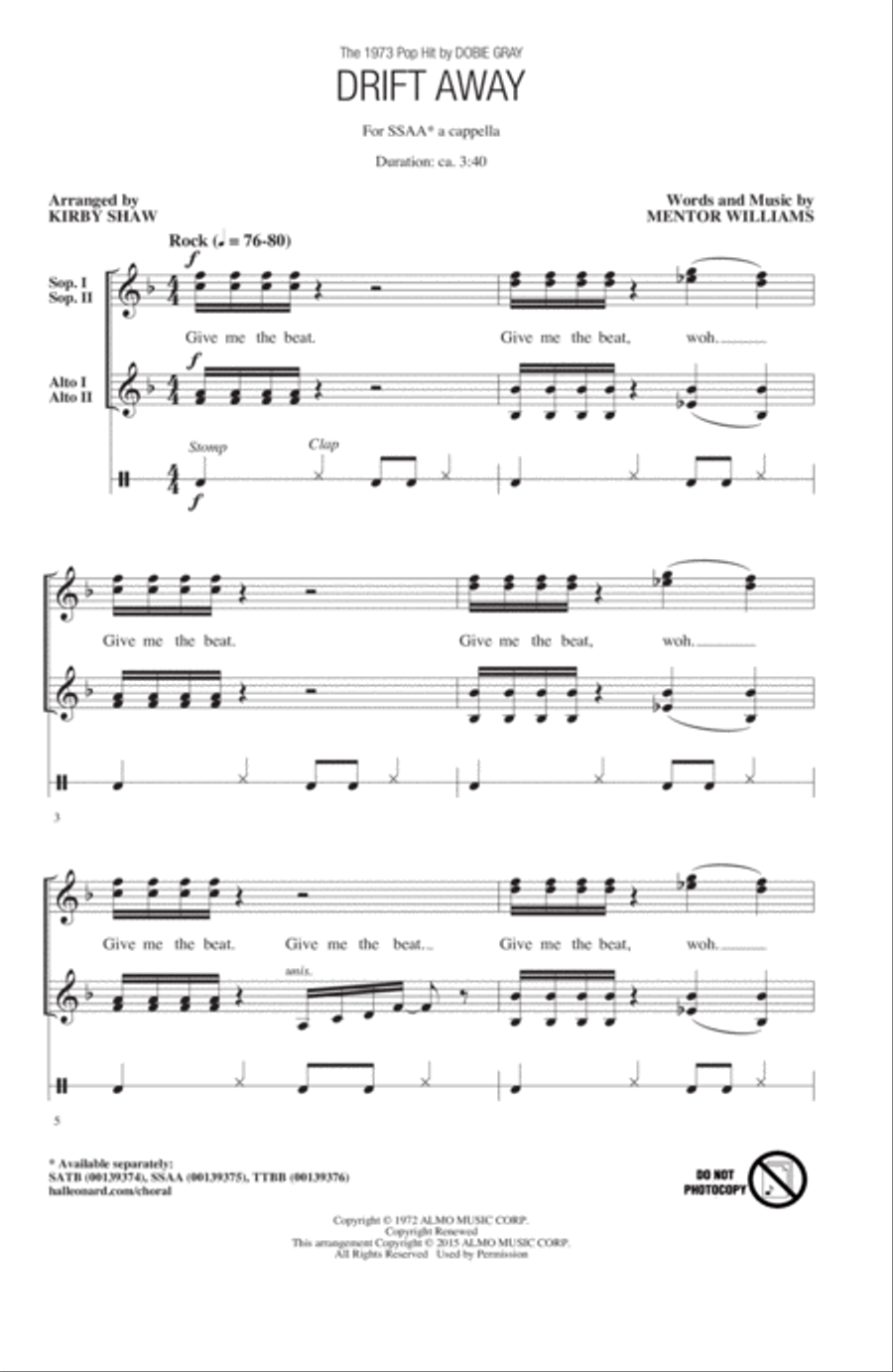 Drift Away Drift Away SSA scores gallery preview page 1