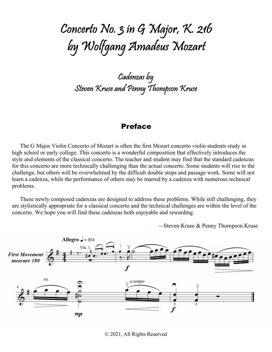 cadenzas to Mozart Violin Concerto No. 3 in G Major, K. 216 Violin Solo scores gallery preview page 3