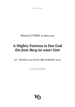 A Mighty Fortress is Our God by Luther for Low-Recorder Duet