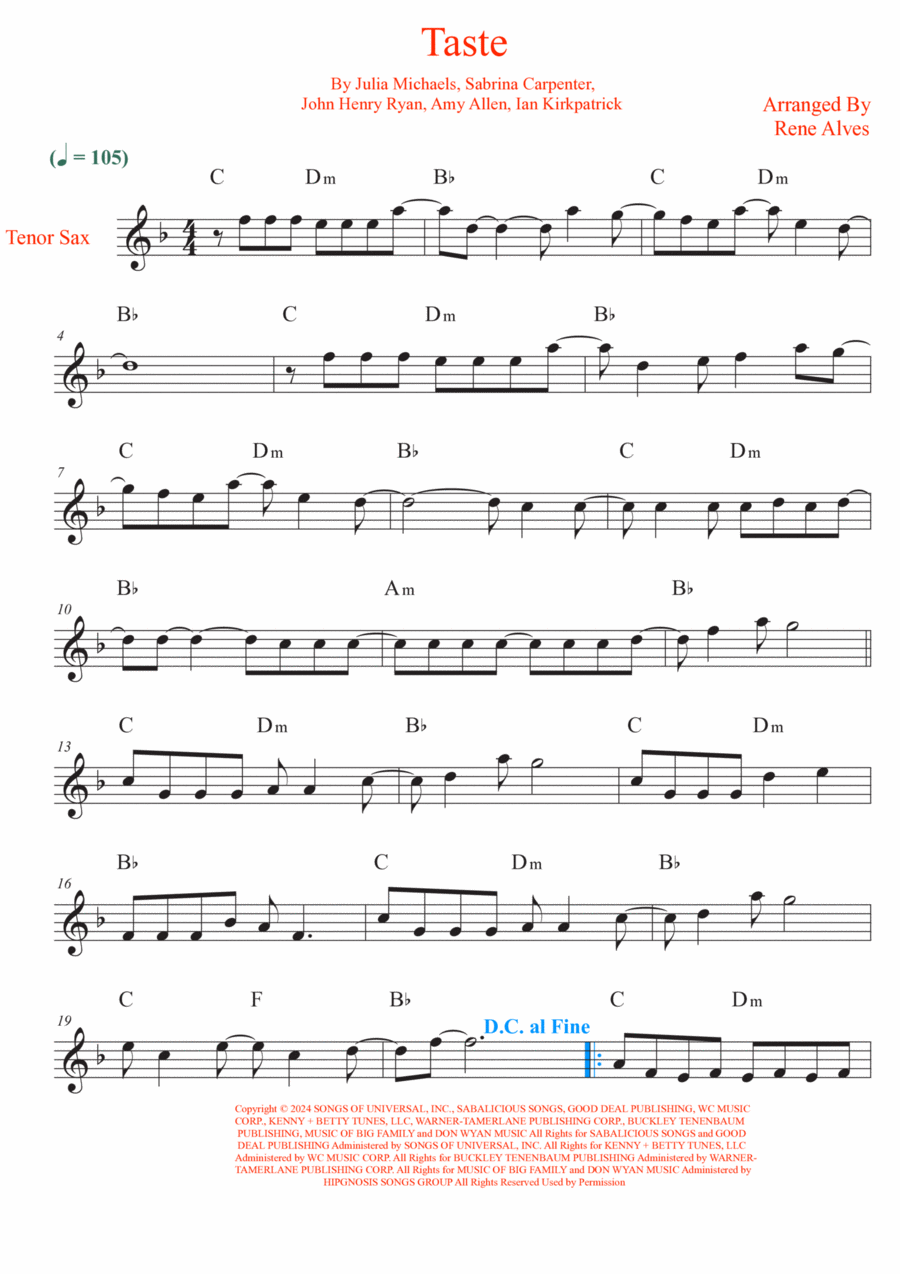 Taste Tenor Saxophone scores gallery preview page 1