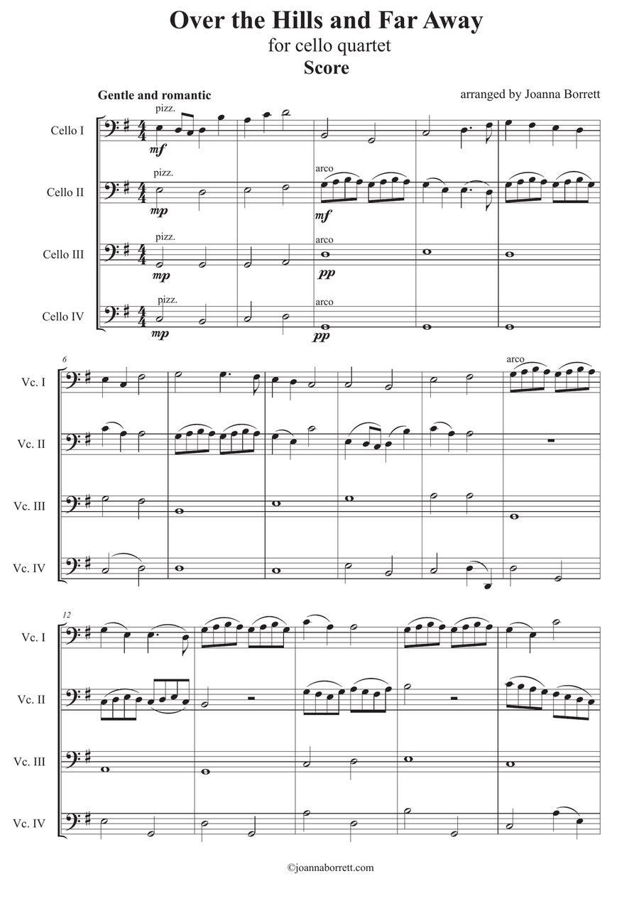 Over the Hills and Far Away for Cello Quartet - Score and cello parts by Traditional String Orchestra - Digital Sheet Music