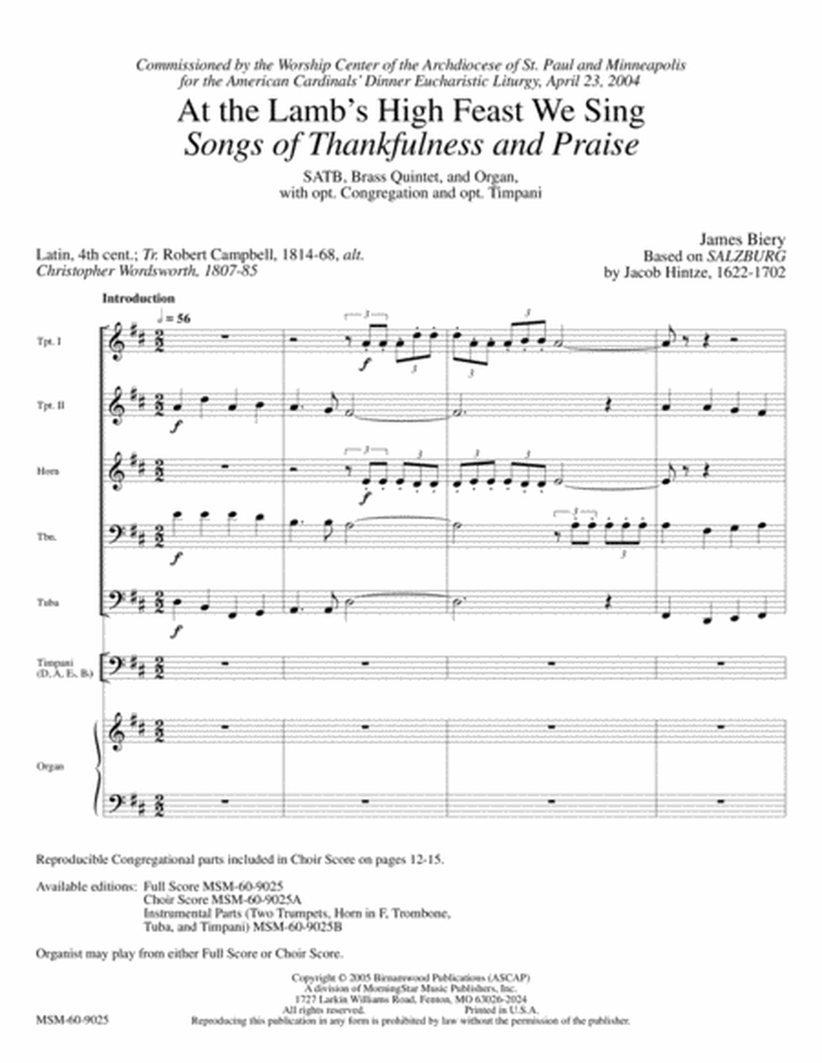 At the Lamb's High Feast We Sing Songs of Thankfulness and Praise (Full Score) image number null