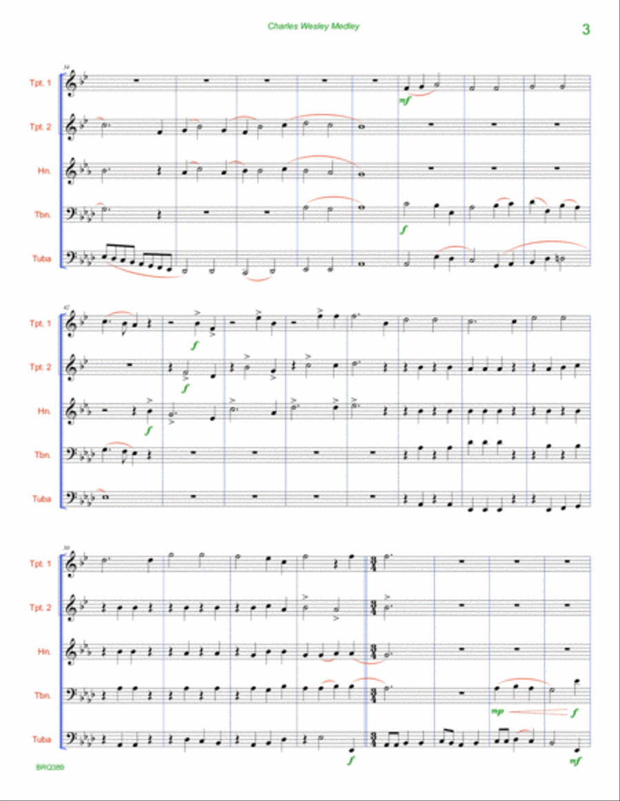 CHARLES WESLEY MEDLEY - unaccompanied BRASS QUINTET (12 hymn medley) Brass Quintet scores gallery preview page 3