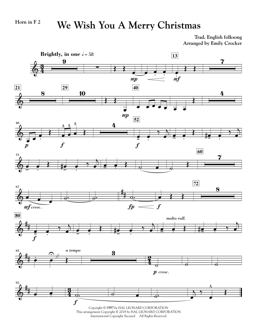 We Wish You a Merry Christmas - F Horn 2 Choir scores gallery preview page 1