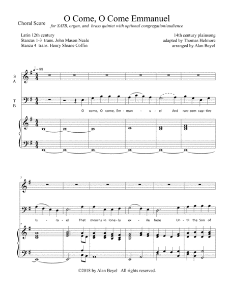 O Come, O Come Emmanuel (for SATB with descant, organ, and brass quintet) image number null
