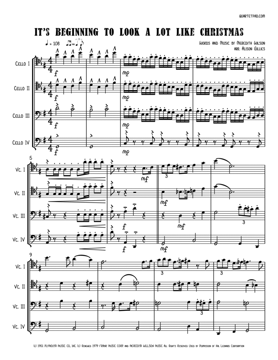 It's Beginning To Look Like Christmas String Quartet scores gallery preview page 1