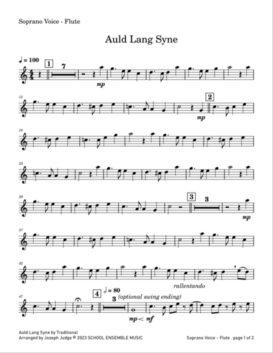 Auld Lang Syne for Woodwind Quartet in Schools Woodwind Quartet scores gallery preview page 5