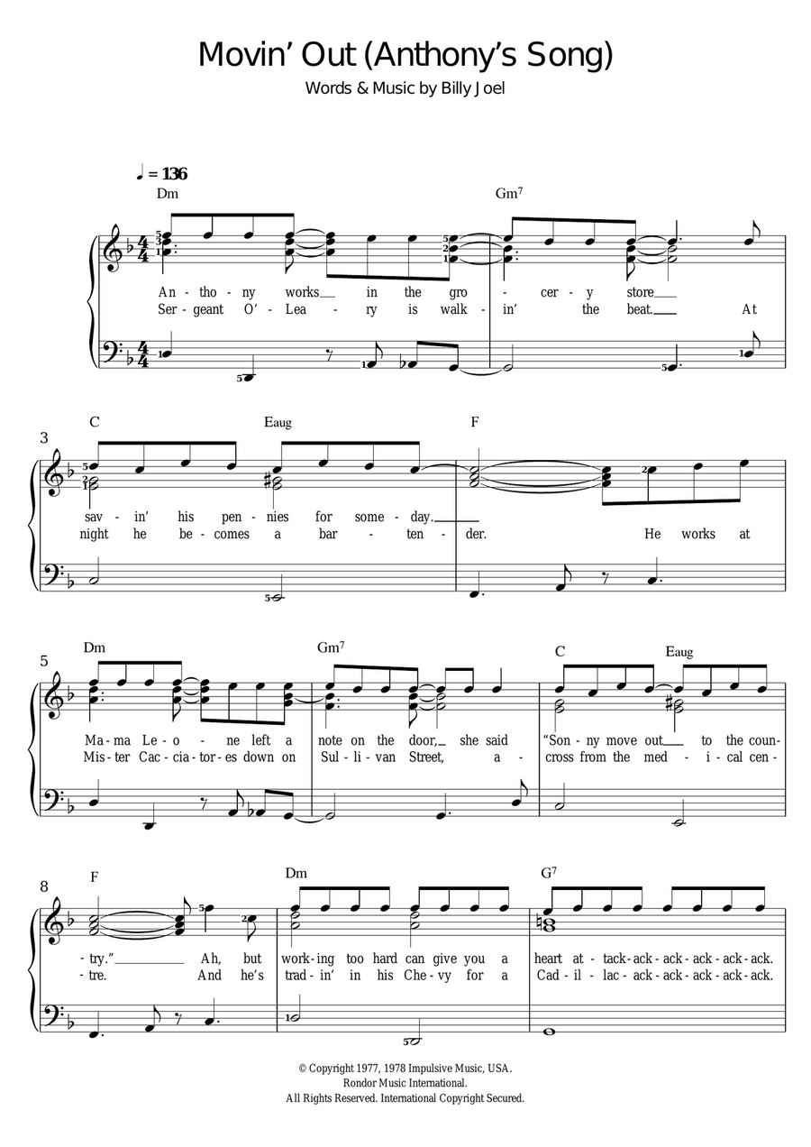 Movin' Out (Anthony's Song) Voice scores gallery preview page 1