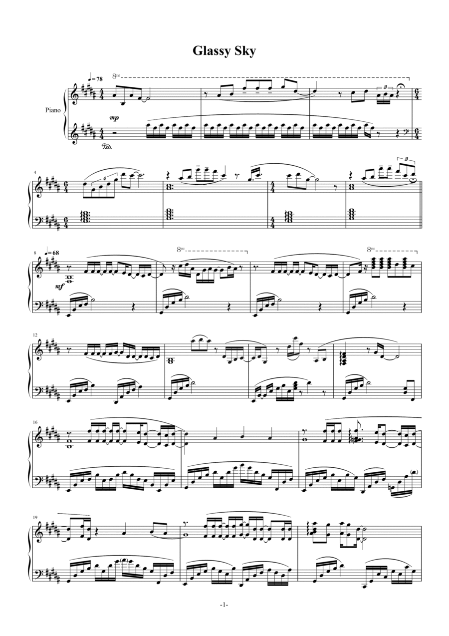 Glassy Sky Glassy Sky Piano Solo scores gallery preview page 1