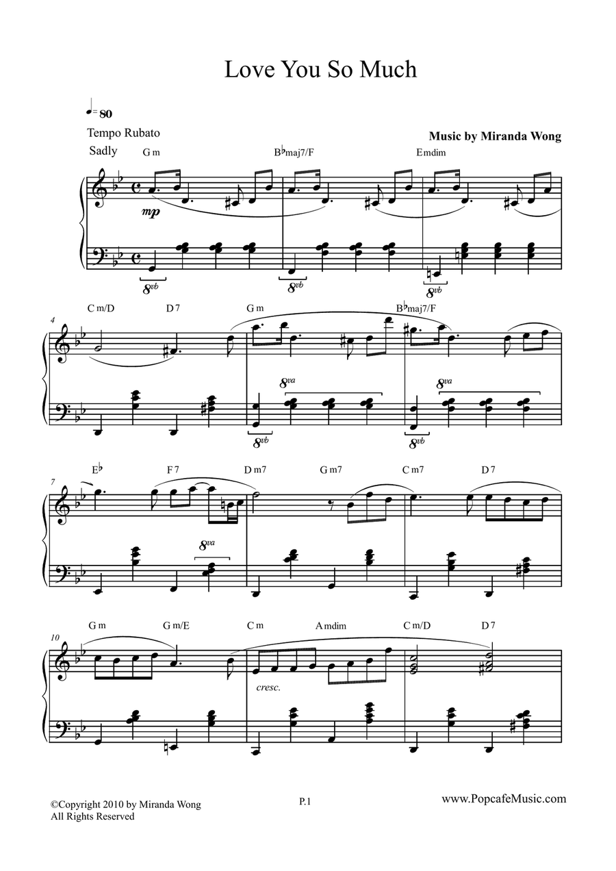 Love You So Much - Beautiful Piano Music (With Chords) Piano Solo scores gallery preview page 1