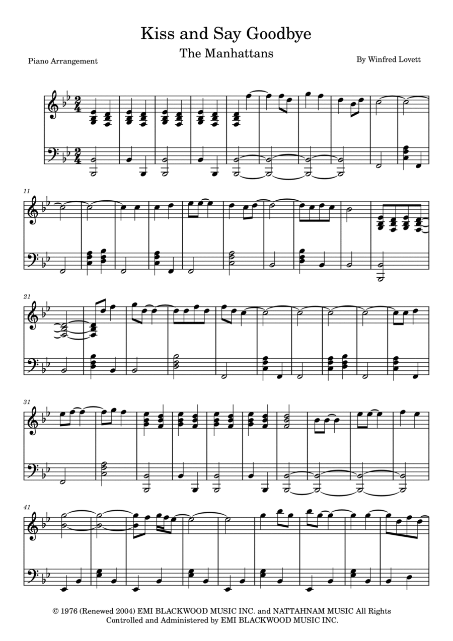 Kiss And Say Goodbye Piano Solo scores gallery preview page 1