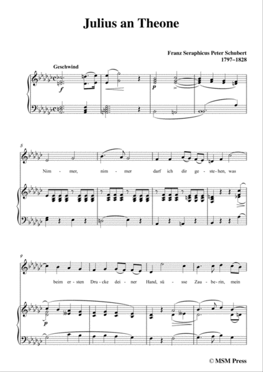 Schubert-Julius an Theone,in e flat minor,for Voice&Piano Voice scores gallery preview page 3