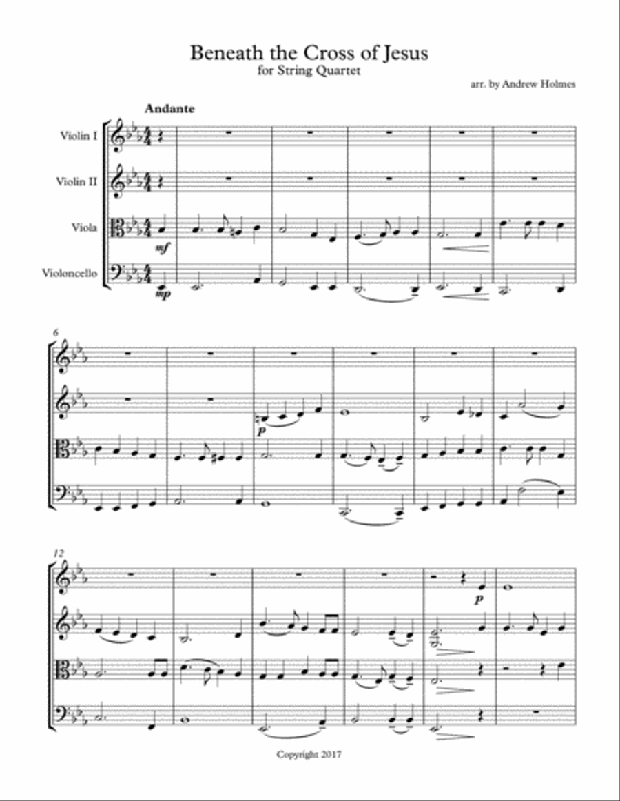 Beneath the Cross of Jesus, for String Quartet String Quartet scores gallery preview page 1