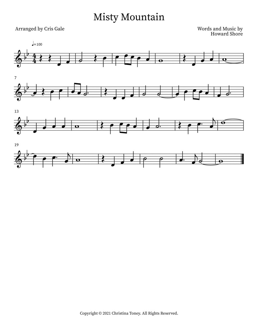 Misty Mountain Flute Solo scores gallery preview page 1