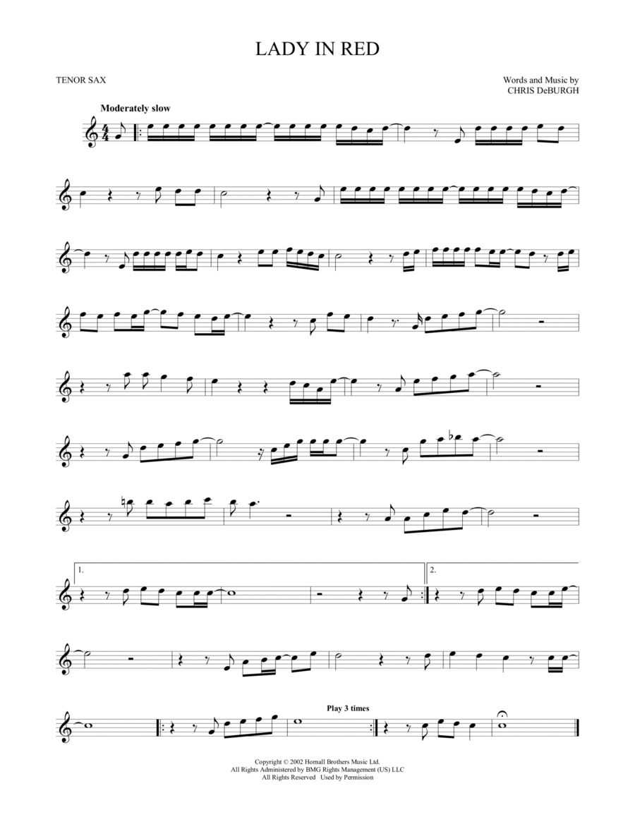 The Lady In Red Tenor Saxophone scores gallery preview page 1