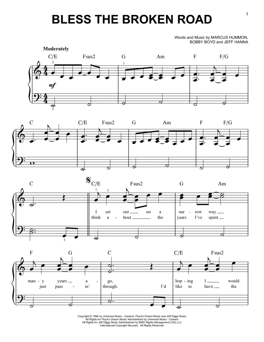 Bless The Broken Road Easy Piano scores gallery preview page 1