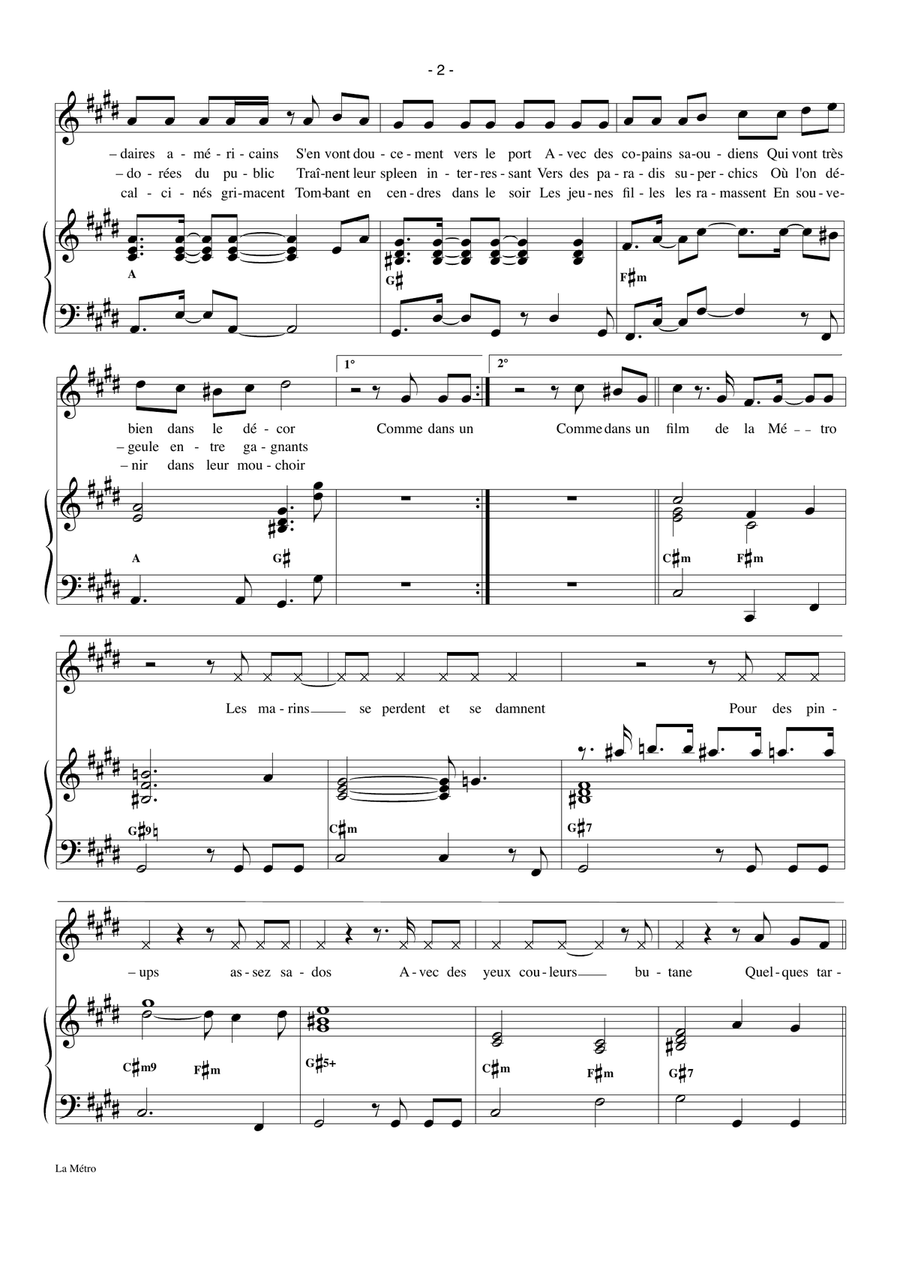 La Métro (arr. Don Dieu Divin) Piano, Vocal scores gallery preview page 2