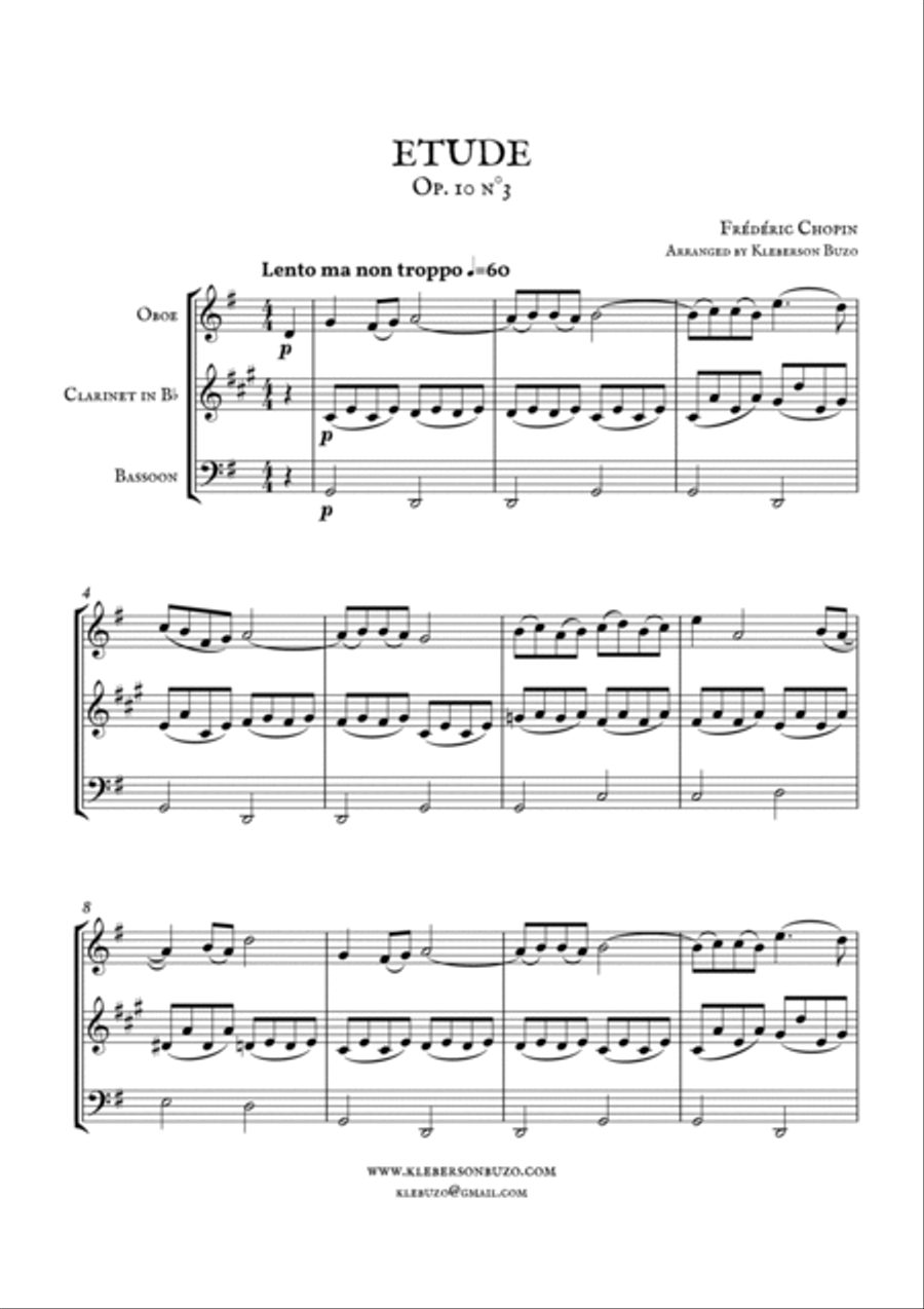 Etude op. 10 no. 3 Woodwind Trio scores gallery preview page 2