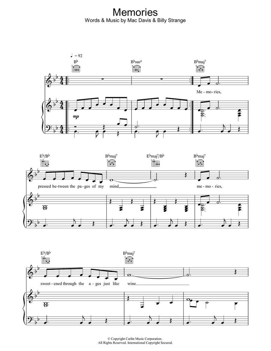 Memories Piano, Vocal, Guitar scores gallery preview page 1