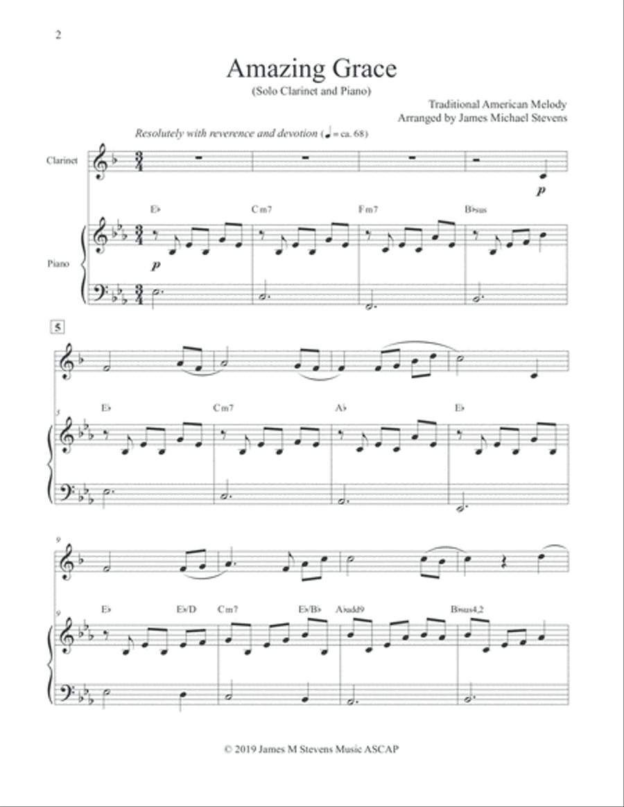 Amazing Grace - Solo Clarinet & Piano Clarinet Solo scores gallery preview page 2