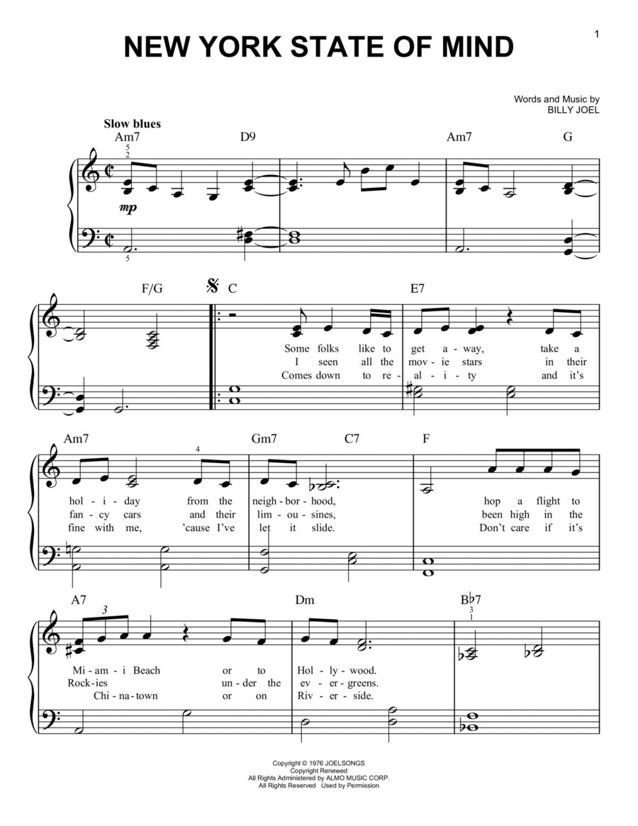 New York State Of Mind Easy Piano scores gallery preview page 1
