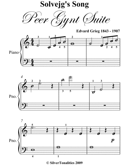 Solvejg's Song Peer Gynt Suite Easiest Piano Sheet Music