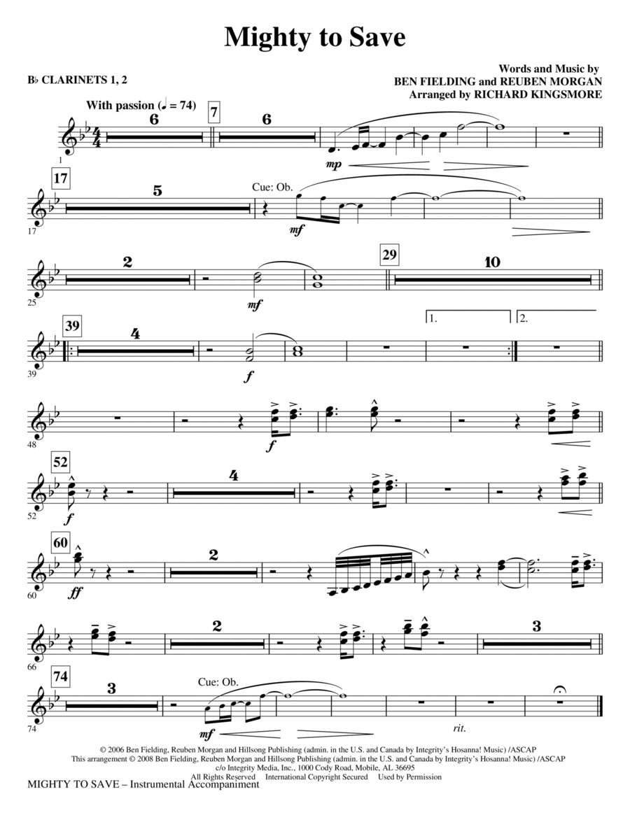 Mighty To Save - Clarinet 1 & 2 Choir scores gallery preview page 1