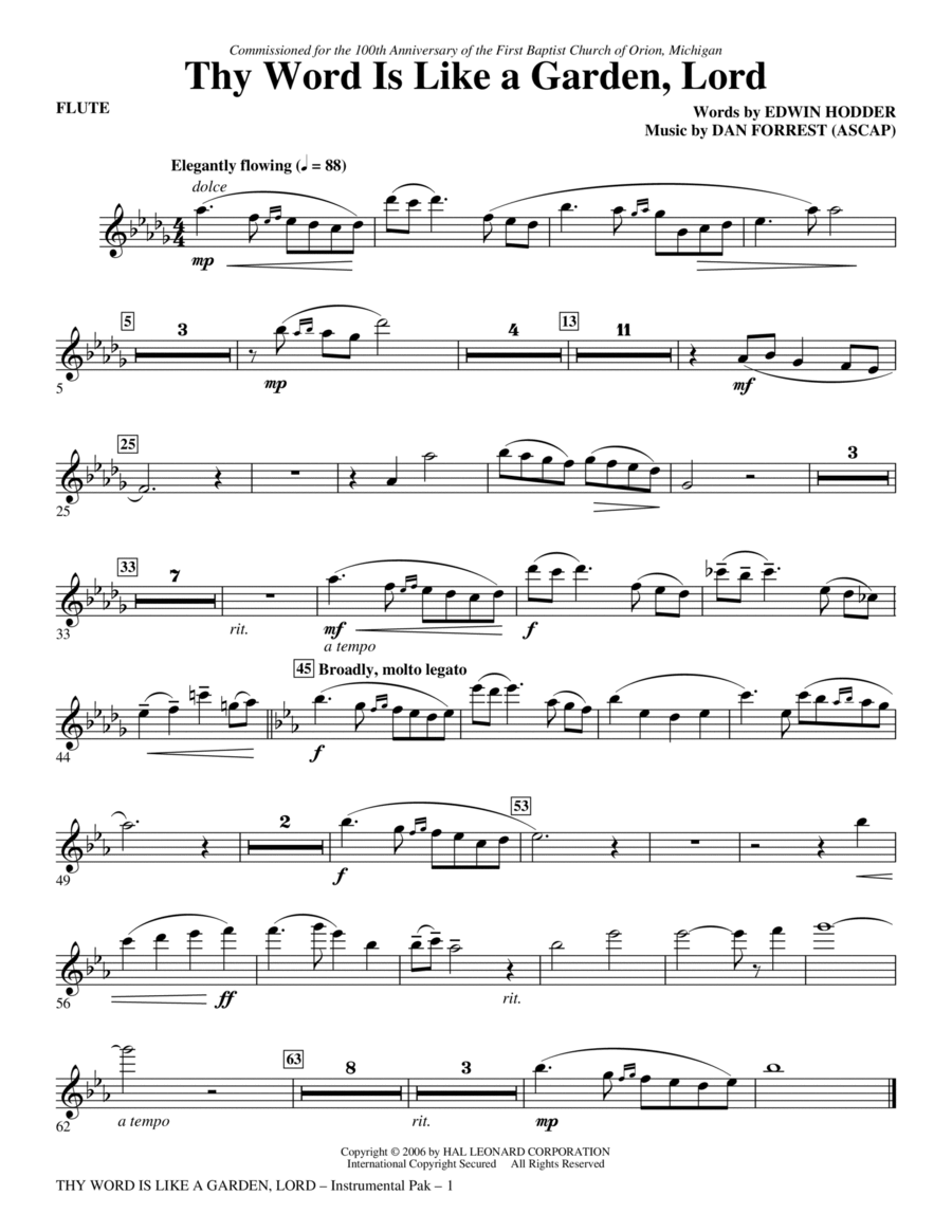 Thy Word Is Like A Garden, Lord - Flute Choir scores gallery preview page 1