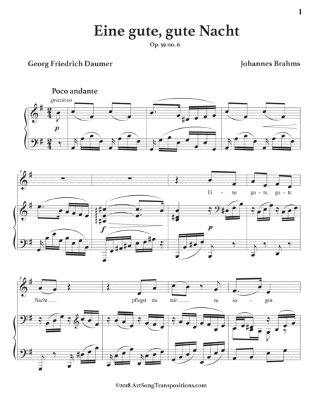 BRAHMS: Eine gute, gute Nacht, Op. 59 no. 6 (transposed to G major)