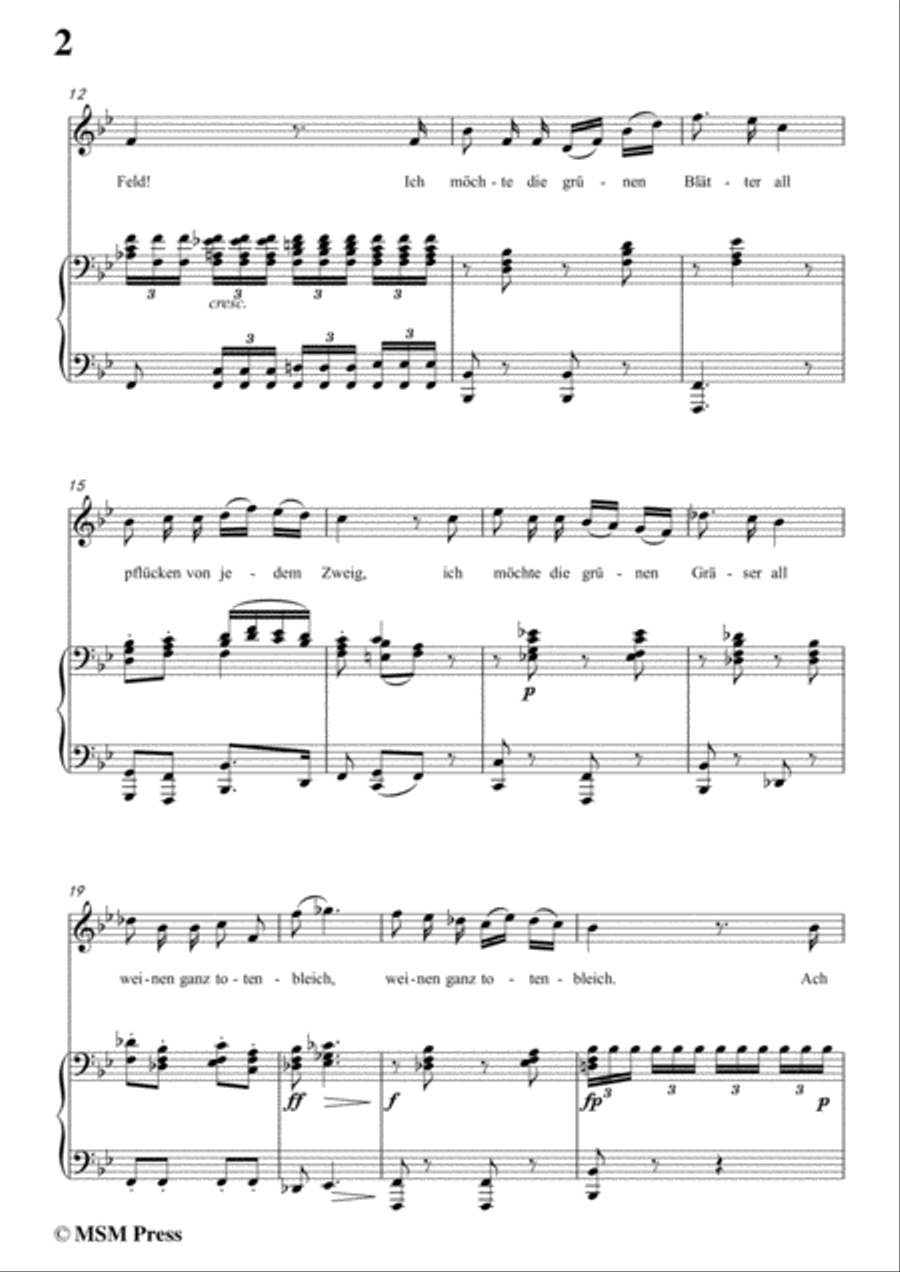 Schubert-Die böse Farbe,from 'Die Schöne Müllerin',Op.25 No.17,in B flat Major,for Voice&Piano Voice scores gallery preview page 4